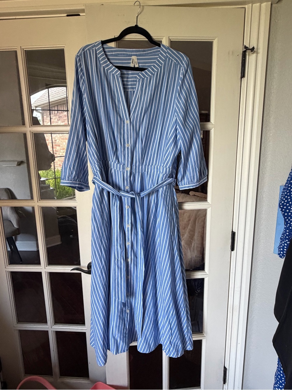 Pact Light Blue and White Striped Dress